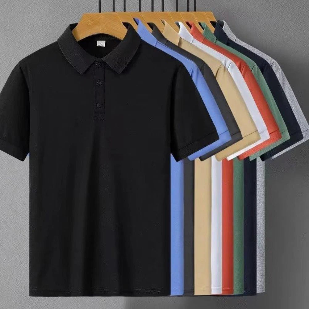 Daily Casual Mens Lapel T-Shirt Streetwear Top Slight Stretch Regular Length