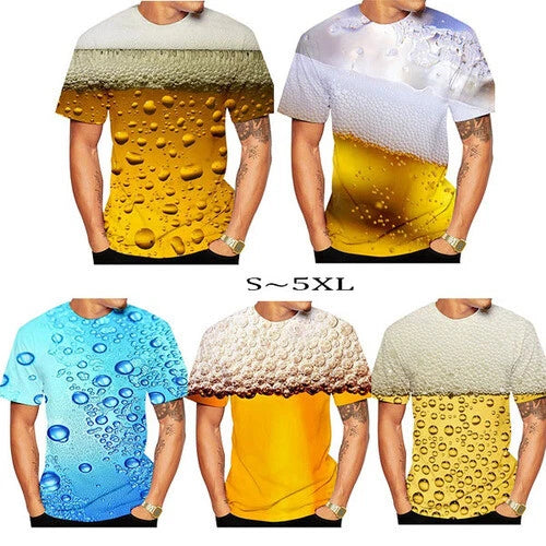 Beer Bubble Streetwear 3D womens/mens Short Sleeve T-Shirt Casual Tops Tee