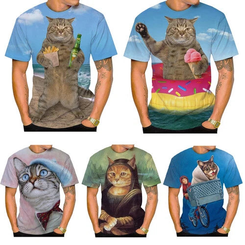 Funny Cat Unisex Streetwear 3D printed T-shirt Summer men's fashion Casual Tops