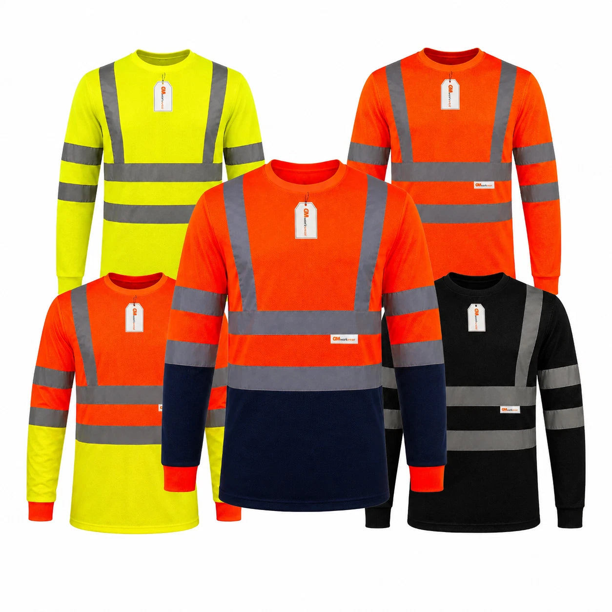 GM Workwear Hi Vis Long Sleeve T Shirt High Visibility Safety EN ISO 20471 PPE