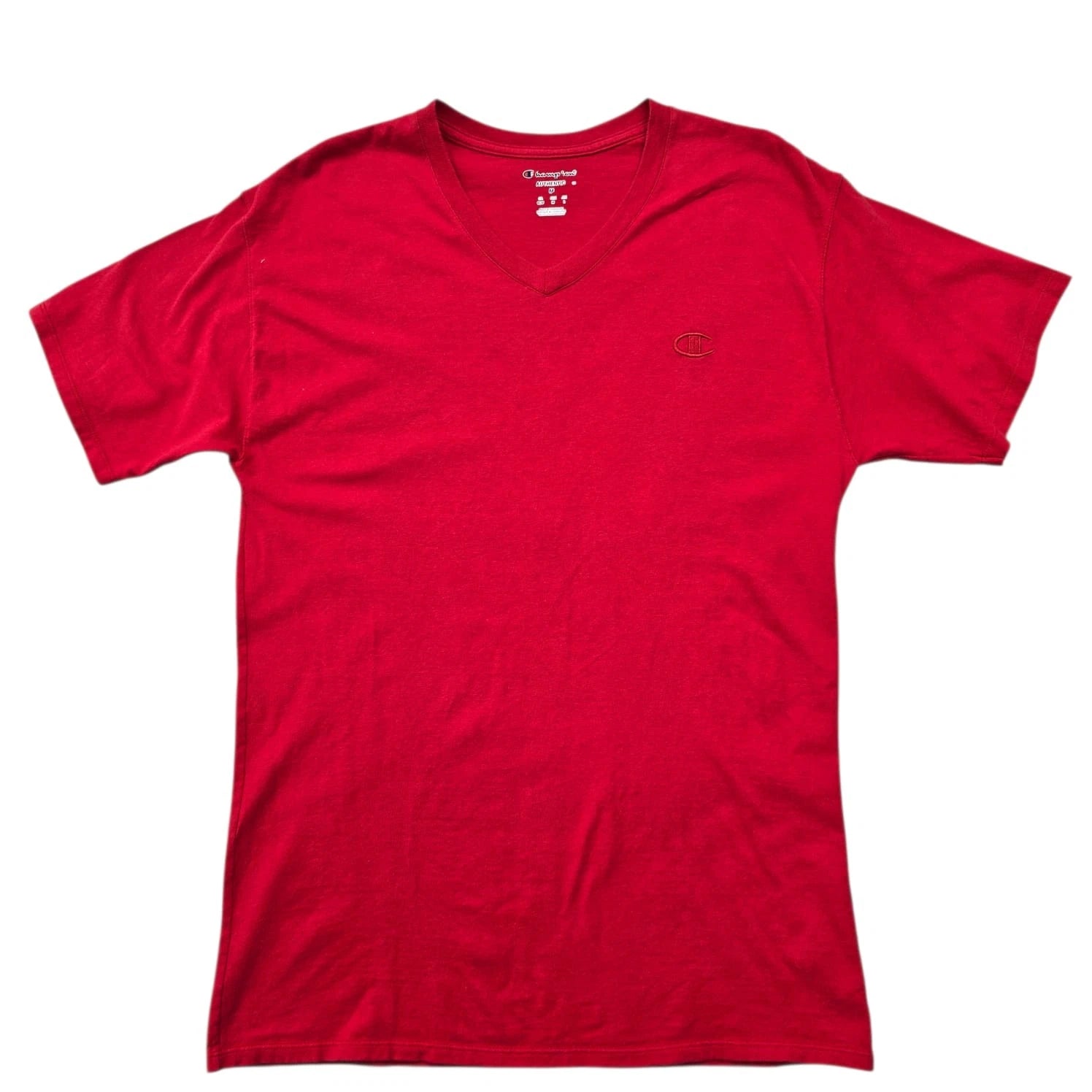 Champion Men's Red V-Neck T-Shirt Size M Cotton