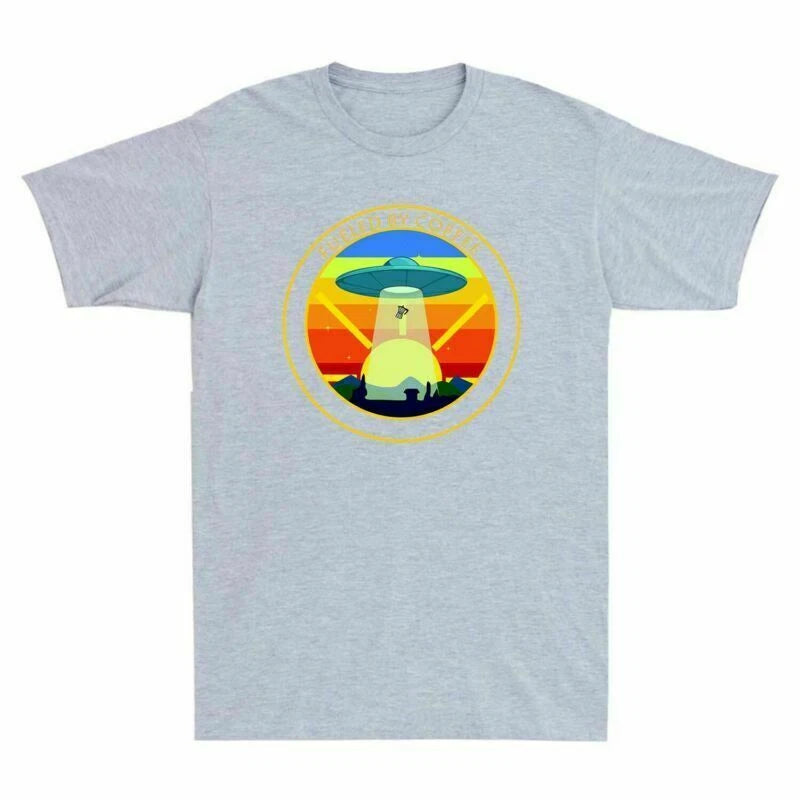 Fueled By Coffee Driven By Aliens Funny Alien UFO Space Design Men's Tee