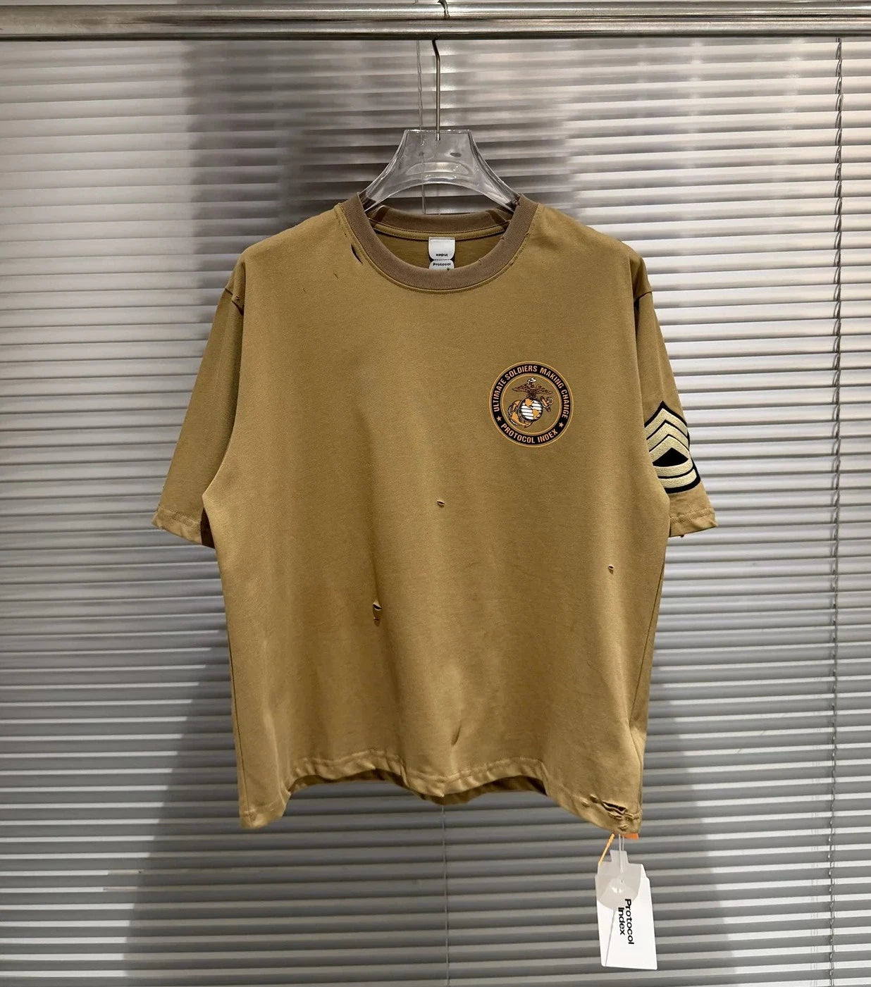 High Street Vintage Embroidered Badge Men Women Letter Print Unisex Crewneck Tee