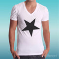 White T-Shirt V Neck Minimal Black Star Gift Idea