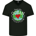 Environment Save the Ocean Stop Pollution Mens V-Neck Cotton T-Shirt
