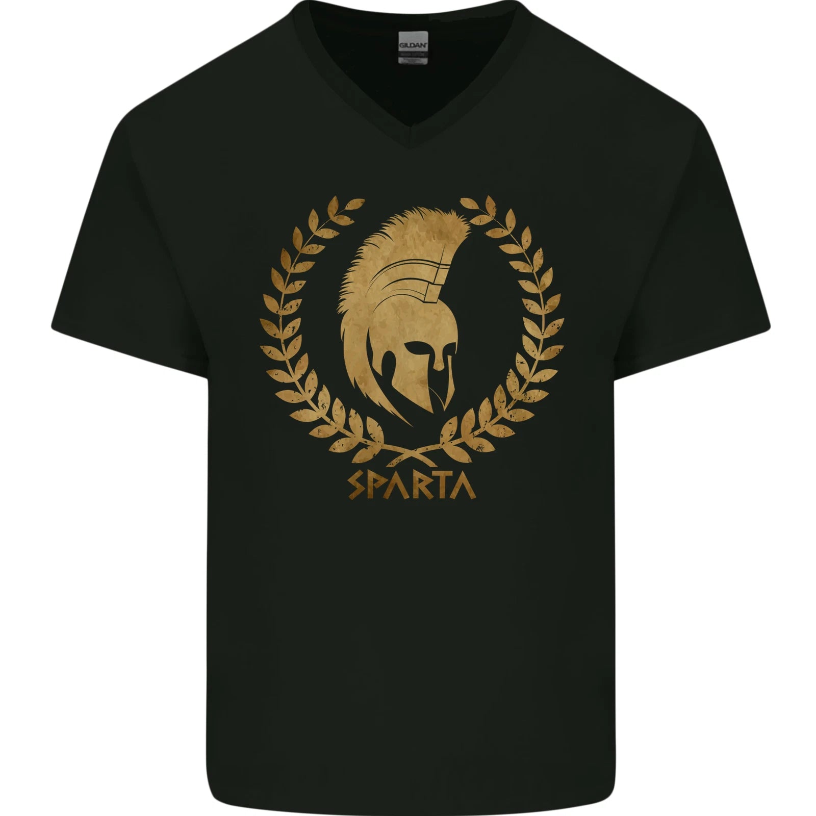 Sparta Helmet Gym Bodybuilding Training Weights Mens V-Neck Cotton T-Shirt