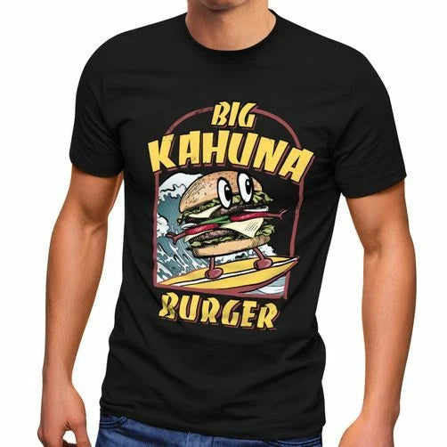 Mens T-Shirt Big Kahuna Burger Print Shirt Funny Print Surfing Wave