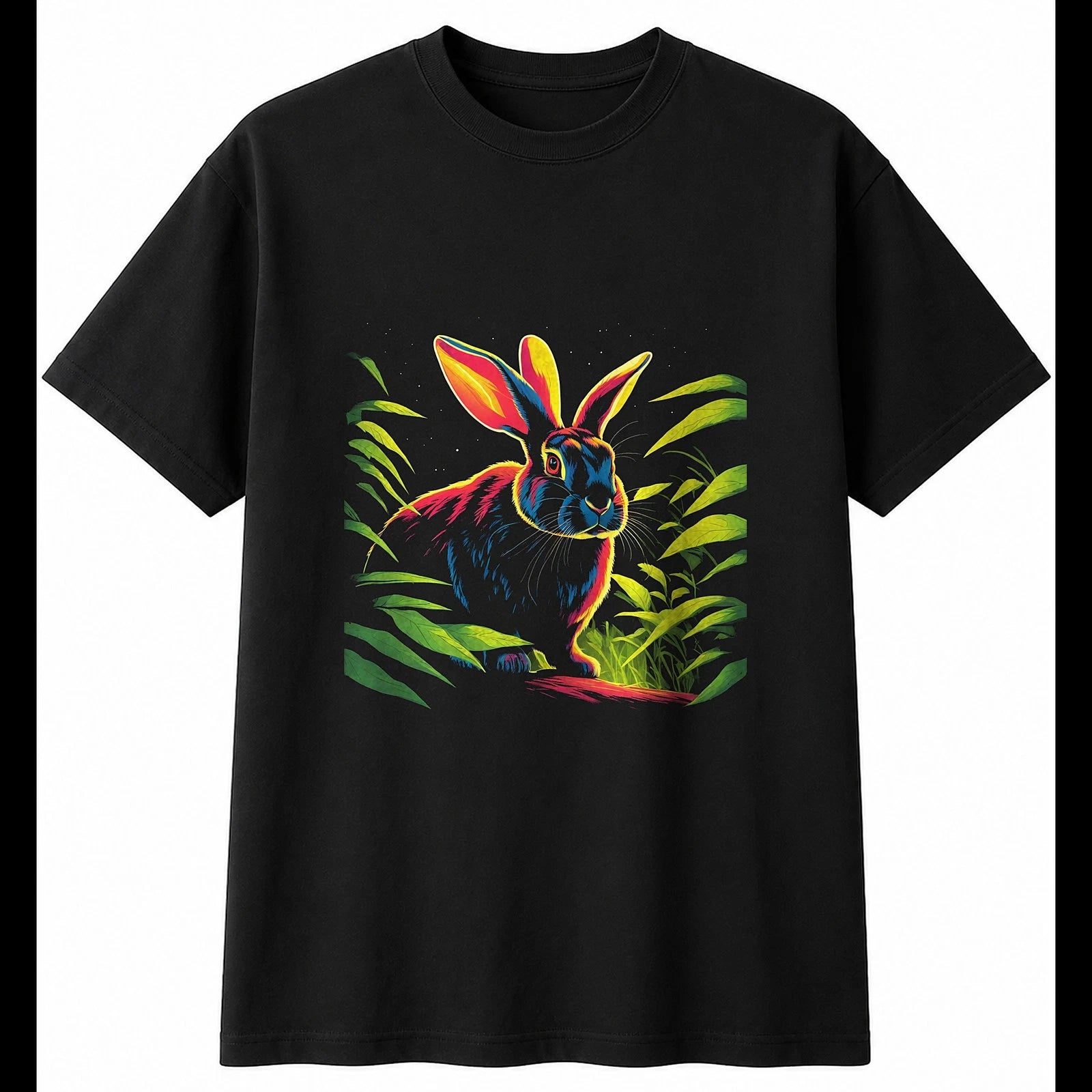 Rabbit Botanical Cute Mens T-Shirt Black 100% Cotton Adorable Present Kawaii