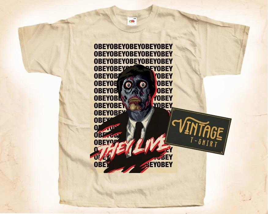 They Live T SHIRT Tee Poster Vintage Natural Shirt sizes S - 5XL