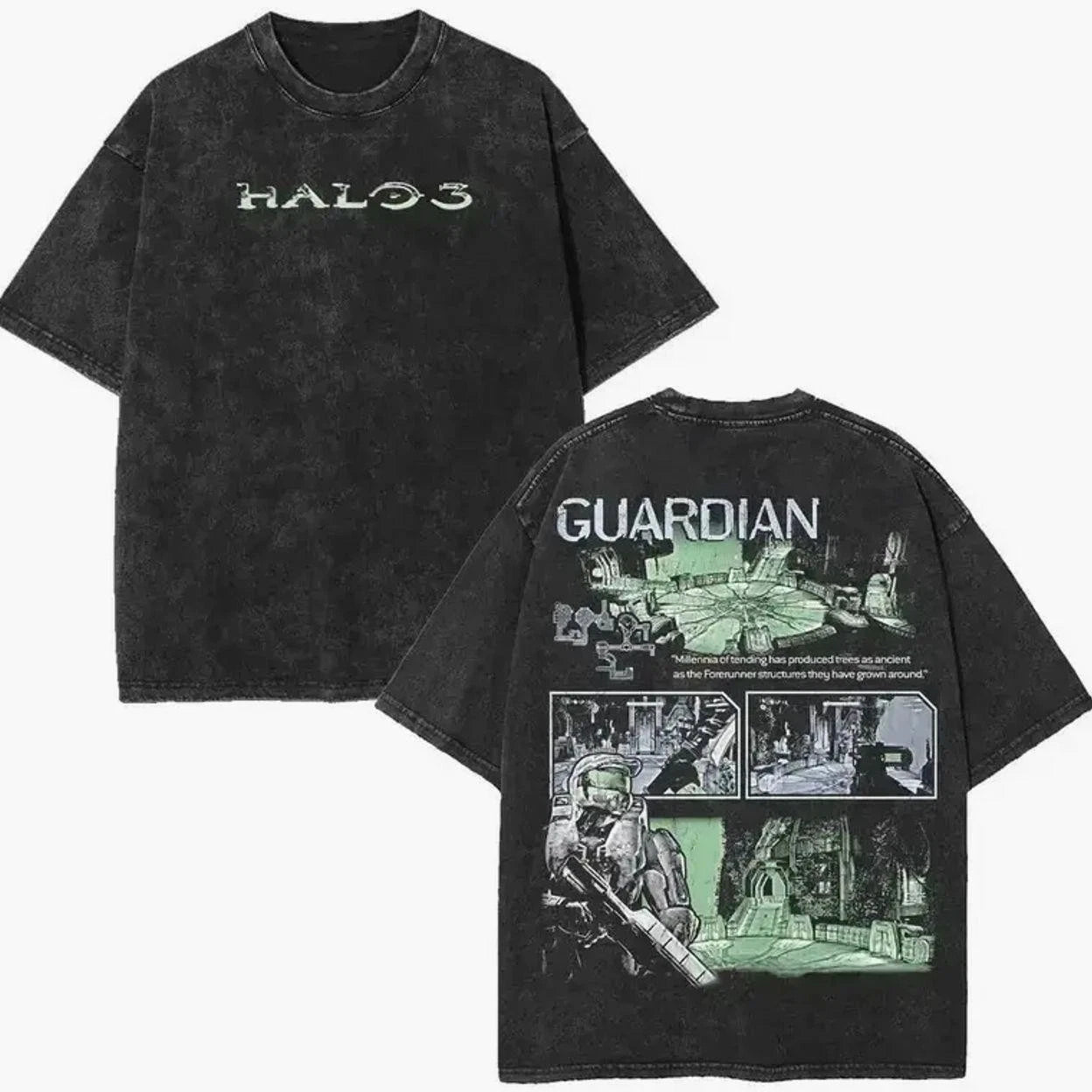 Halo 3 Master Chief Washed T-Shirt Vintage Washed Heavyweight Cotton Graphic Tee