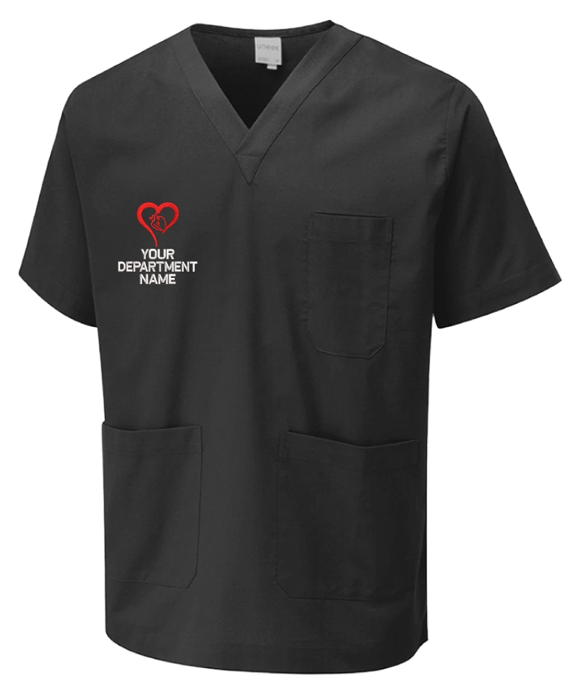 Personalised Custom Embroidered Scrub Tunic Heart Your Department Name Doctor