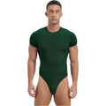 Men’s Short Sleeve Bodysuit Athletic High Waist Jumpsuit Stretchy Button Bodycon
