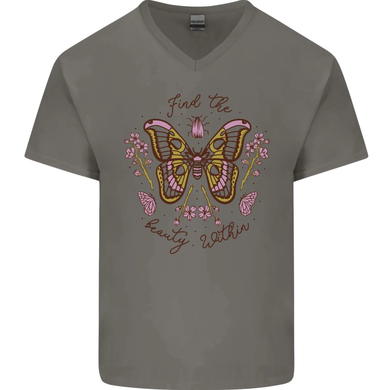Beauty Within Butterfly Butterflies Mens V-Neck Cotton T-Shirt
