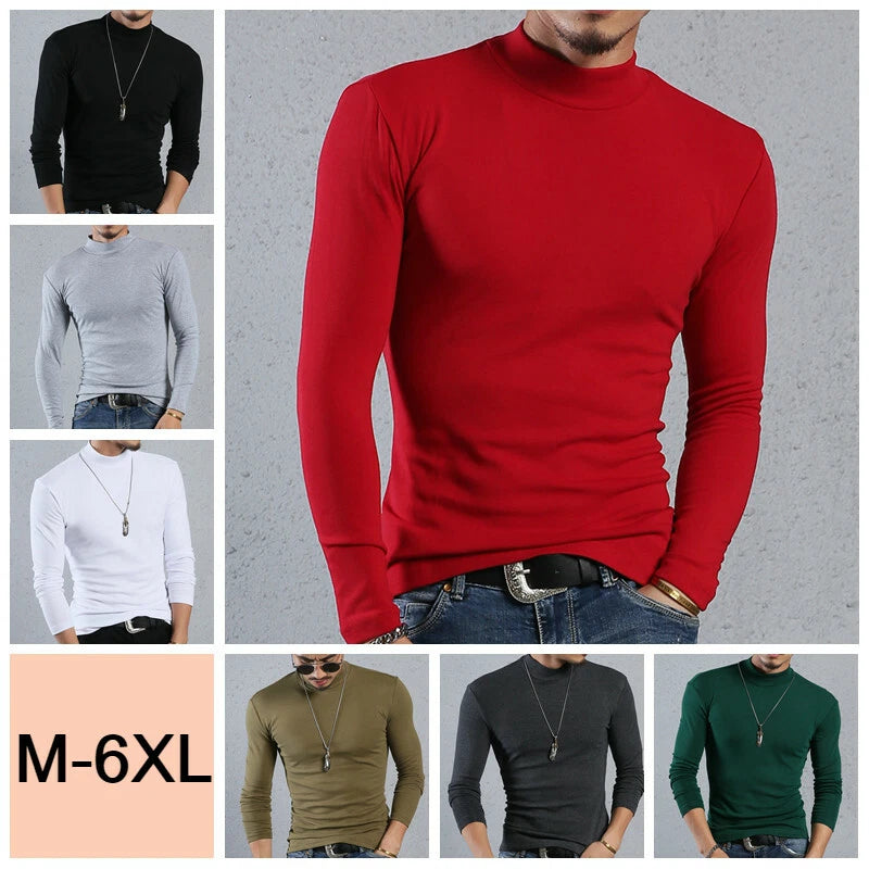 Men Thermal Inner Top Cotton T-shirts High Collar Stretch Base Layer Blouse