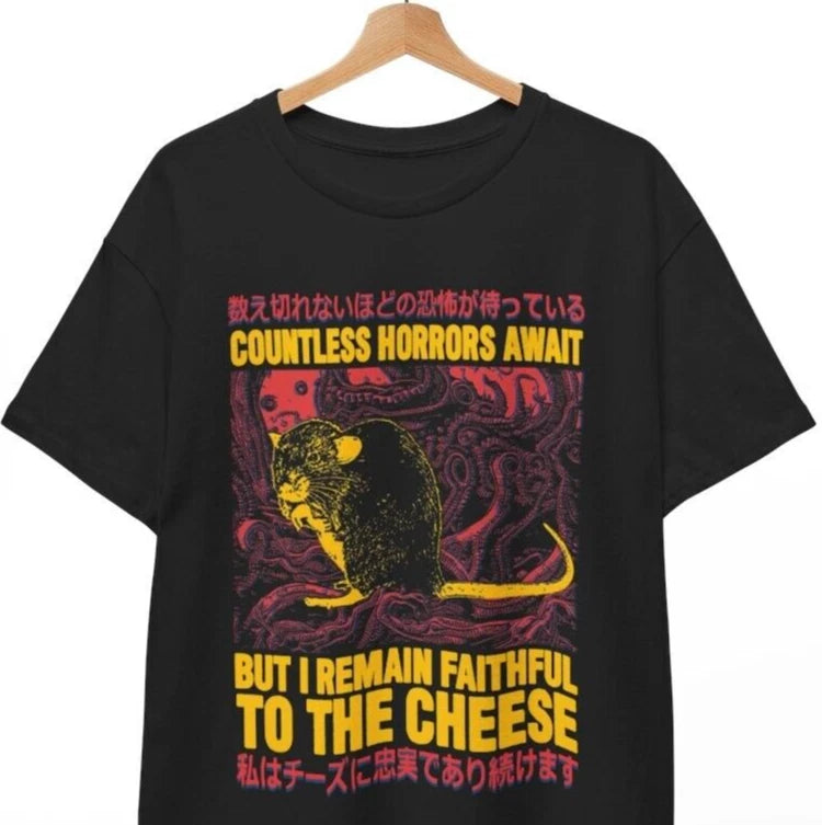 Faithful to the Cheese Japanese Horror Rat T-Shirt, Unisex tee