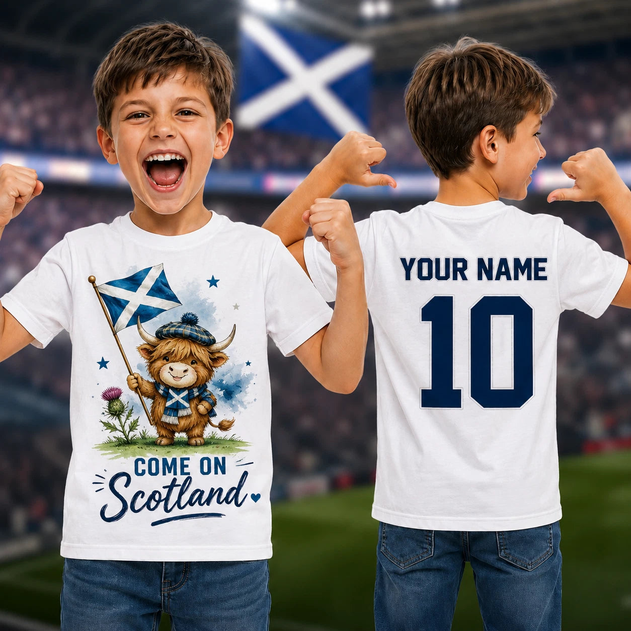 Personalised Come On Scotland T Shirt, Custom Name Number Football Tee