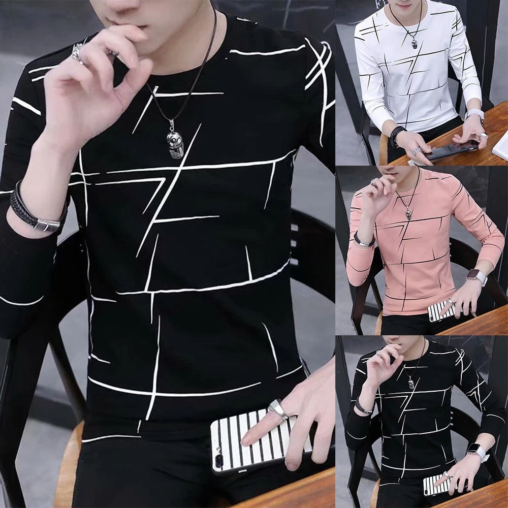 Hot New Men T-Shirt Blouse T Print High Quality Long Sleeve Mess Printed