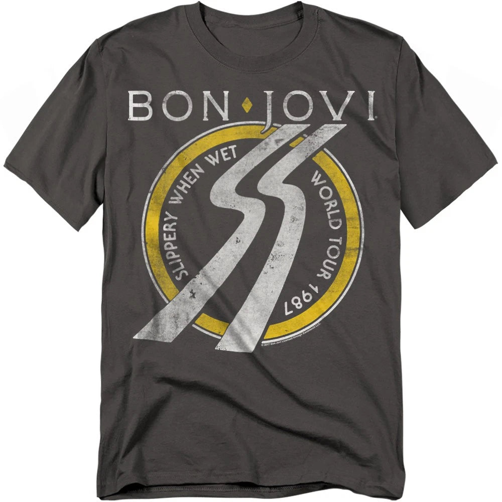 Bon Jovi Slippery When Wet World Tour T-Shirt S-4XL, Charcoal