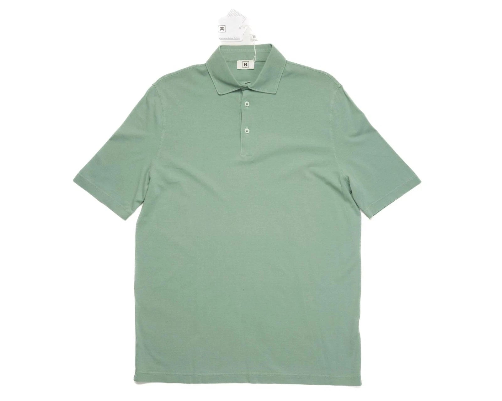 Kired by Kiton $395 NWT Sage Green Slim Fit Polo Shirt Crepe Cotton L (52 IT)