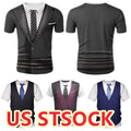 Freebily Men's Fake Suit Vest Tie Printed T-Shirt Casual Shirt Tuxedo Top