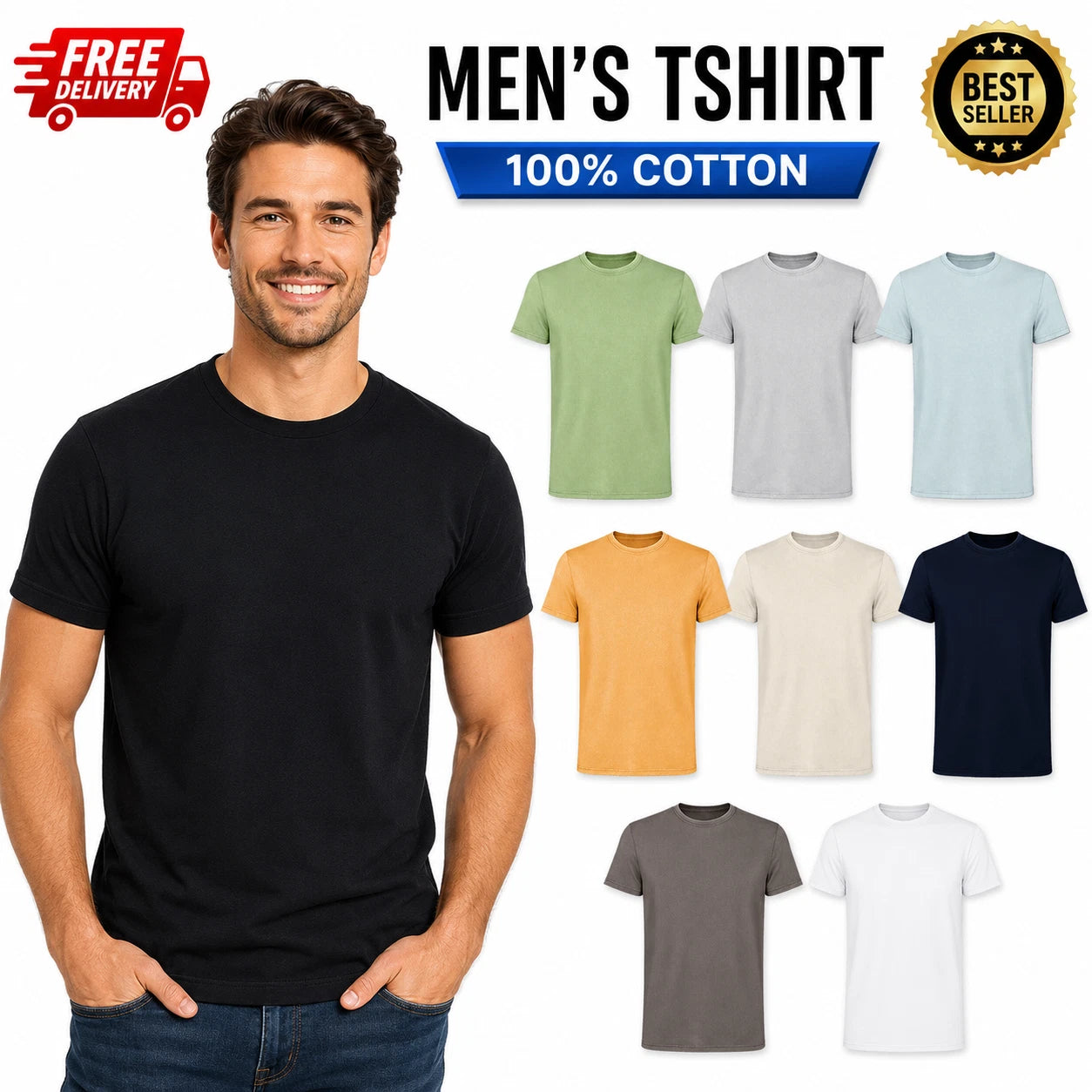 1,2,5 Pack Mens Plain T-Shirt 100% Cotton High Quality Summer Tee Shirt SLIM FIT
