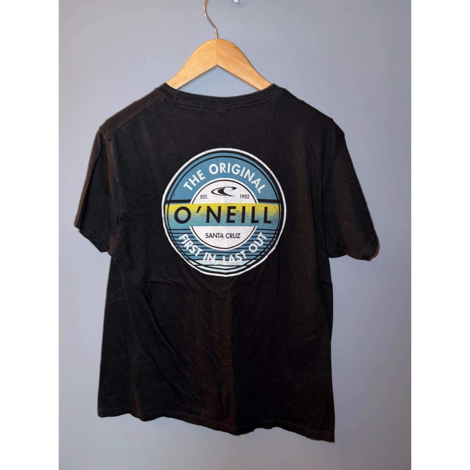 ONeill Mens Modern Fit Santa Cruz Graphic T-Shirt Black Medium First In Last Out