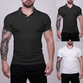 Men's Streetwear Ribbed Short Sleeve Pullover T-Shirt Slim Fit Turn Down Collar