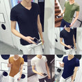 Men Short Sleeve V Neck Tshirts Casual Loose Pullover Tops Solid Colors