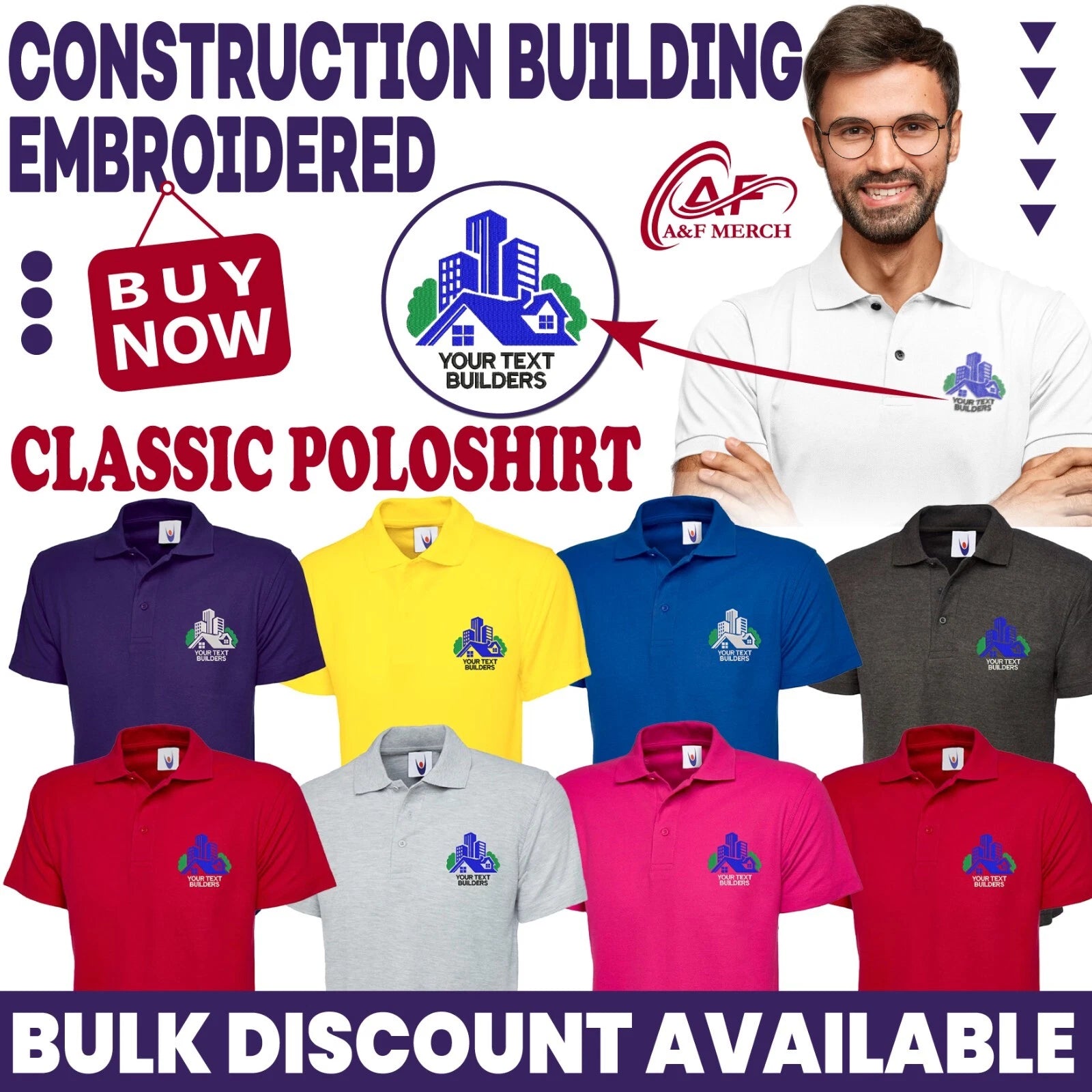 Personalised Custom Embroidered Polo Shirt Your Text Construction Building Staff