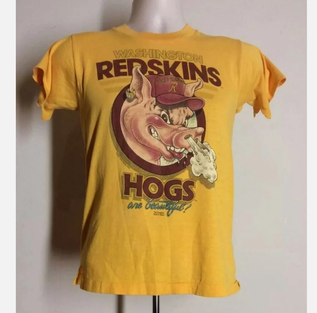 Vtg 1983 Washington Redskins Hogs Gold T-Shirt short sleeve tee