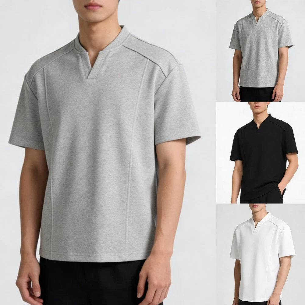 Short Sleeve V Neck Men's Fitness T Shirt for Gym Training and Casual Style