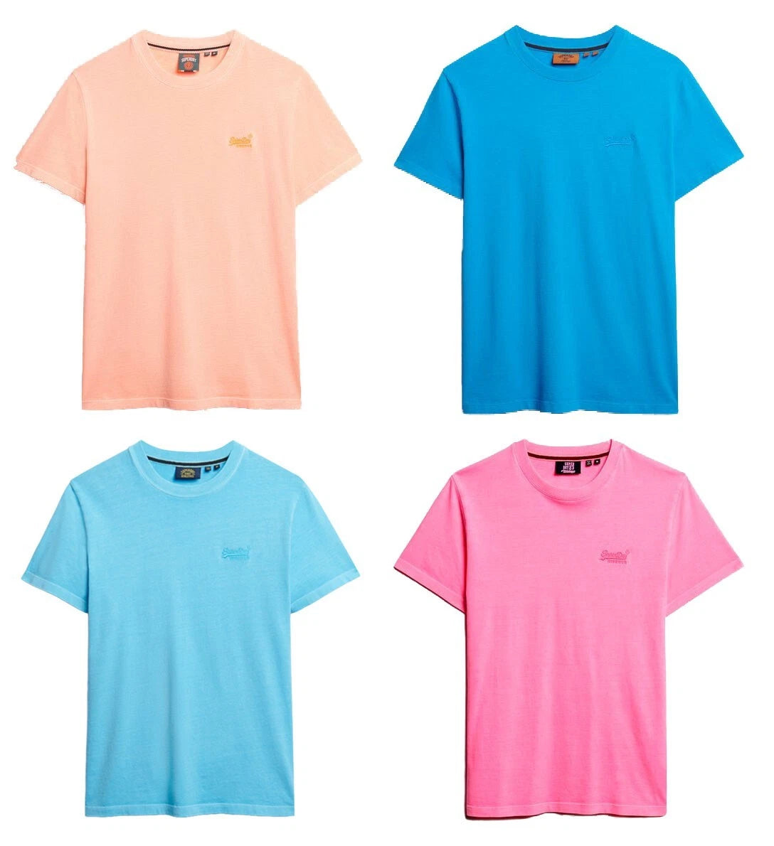 Superdry T Shirt Crew Neck Short Sleeve Essential Logo Neon Tee Blue Pink Orange