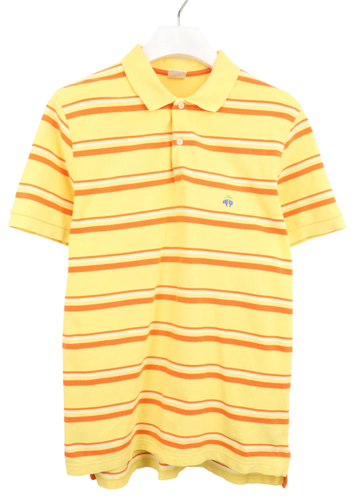 BROOKS BROTHERS Polo Slim Fit T-Shirt Men LARGE Yellow Striped Short Sleeve Logo