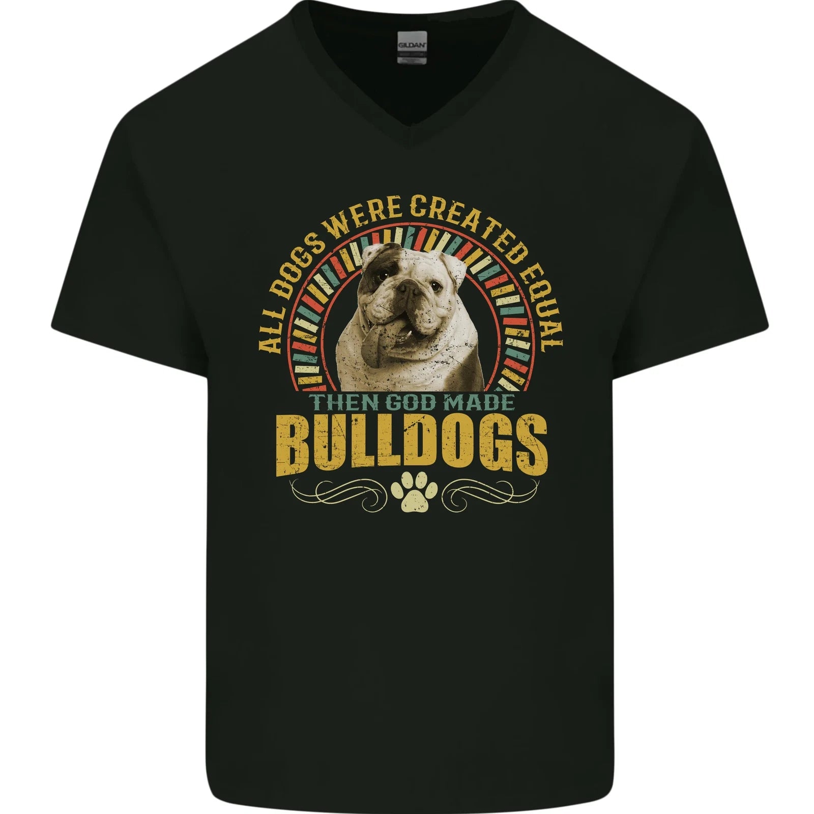 A Bulldog Dog Mens V-Neck Cotton T-Shirt