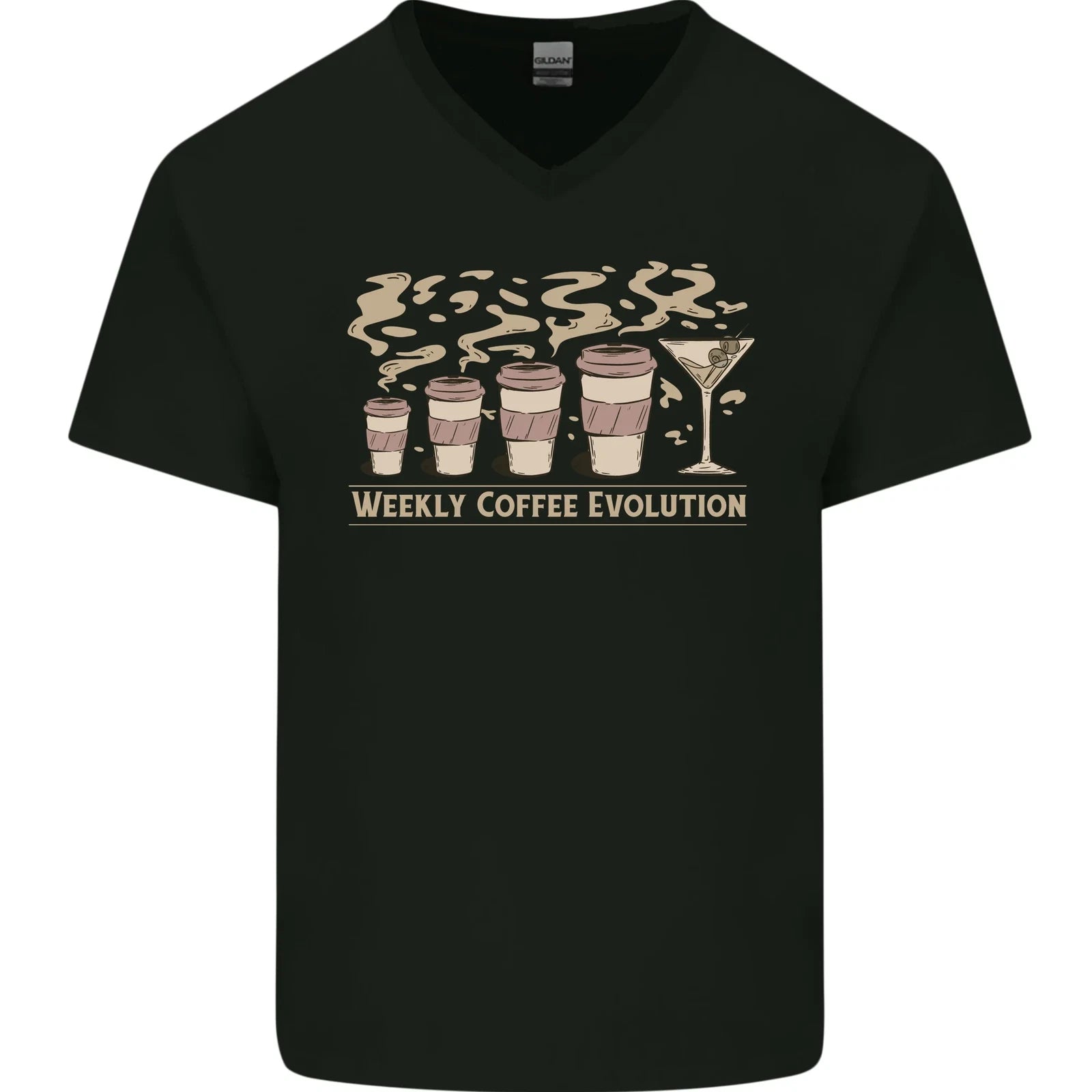 Funny Weekly Coffee to Alcohol Evolution Wine Mens V-Neck Cotton T-Shirt