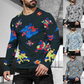 Mens Casual Street Style 3D Print Pullover Long Sleeve Round Neck Tshirt