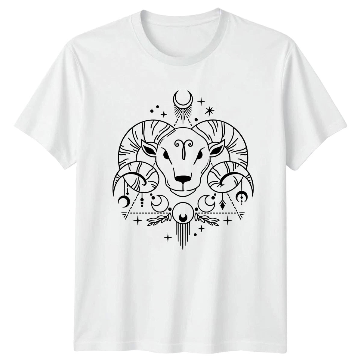 Mystic Aries Ram Zodiac Celestial T-Shirt Ram Head Astrology Birthday