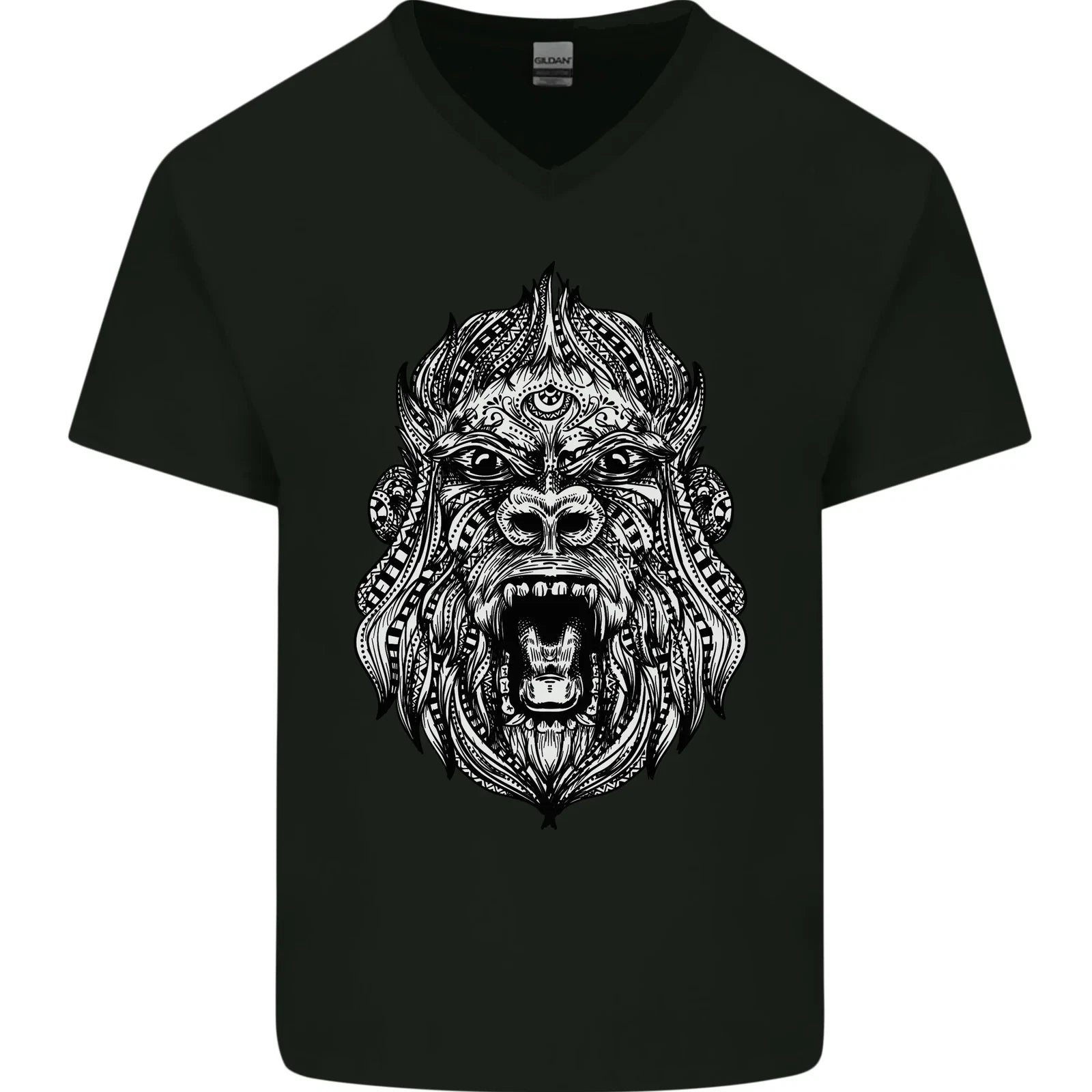 Ape Mandala Art Mens V-Neck Cotton T-Shirt