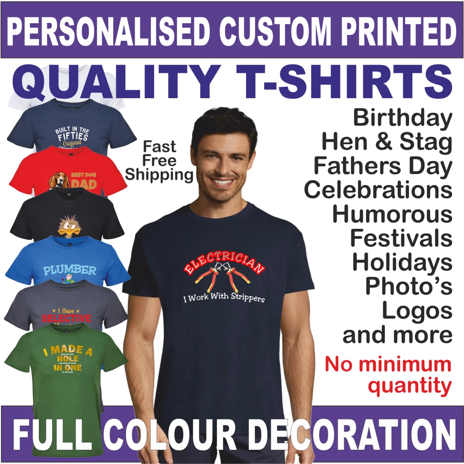 Custom Printed Personalised T-Shirt |Your Design| Business| Logo| Stag| Hen Gift