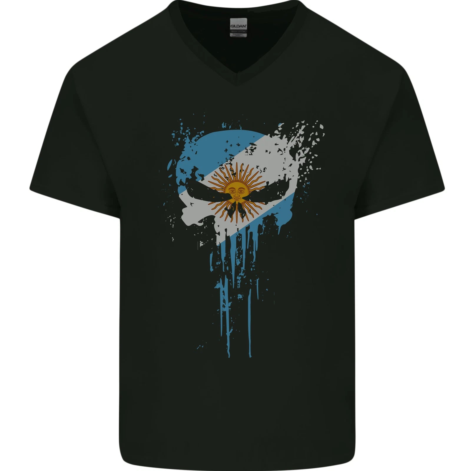 Argentina Skull Gym Training Bodybuilding Mens V-Neck Cotton T-Shirt