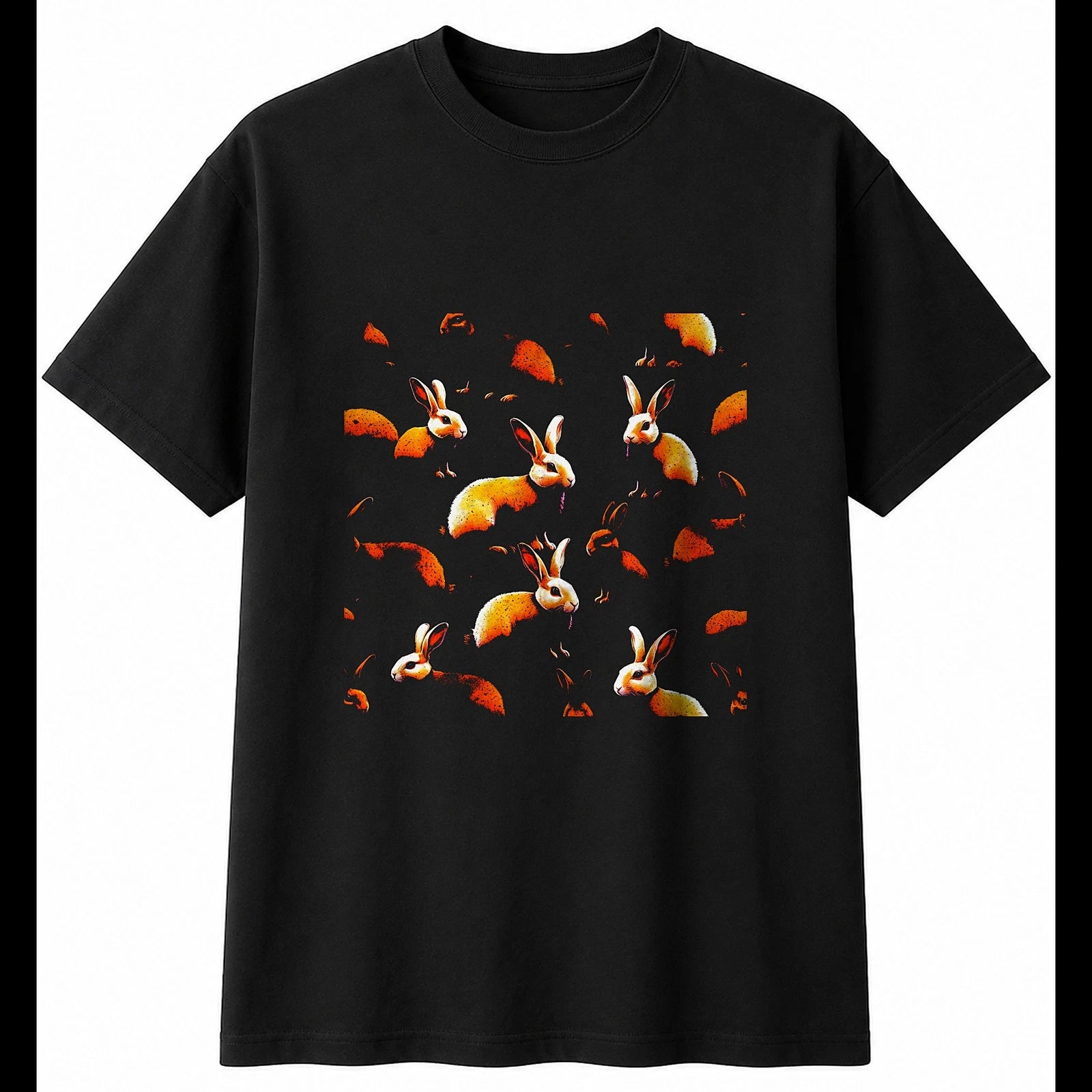 Dark Fantasy Rex Rabbit Glowing Cute Mens T-Shirt Black 100% Cotton Adorable