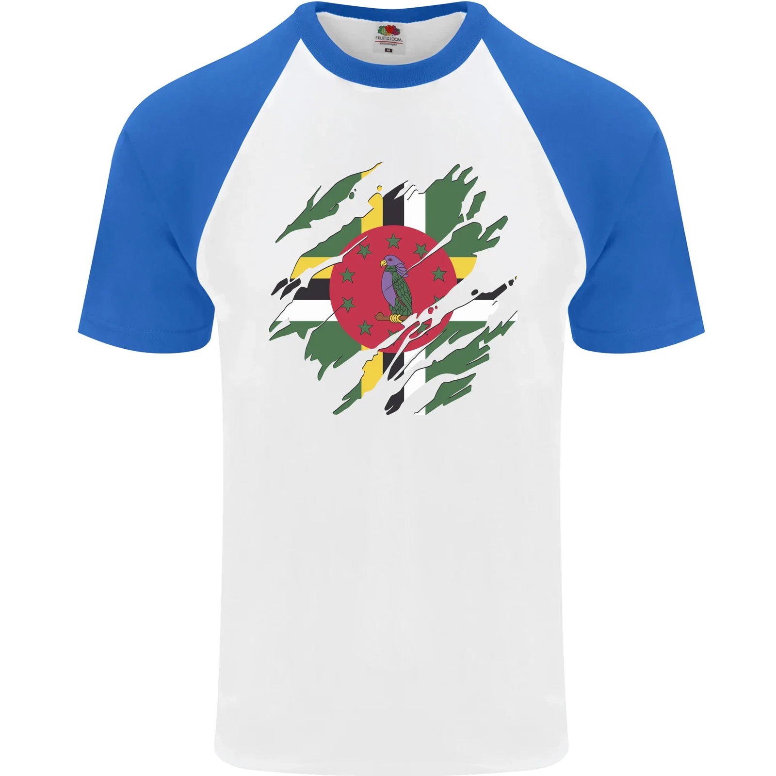 Torn Dominica Flag Dominican Day Football Mens S/S Baseball T-Shirt