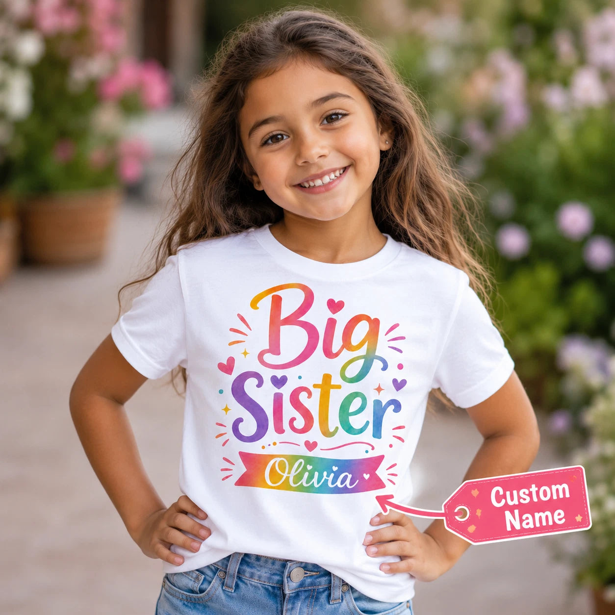 Personalised Big Sister Girls T Shirt