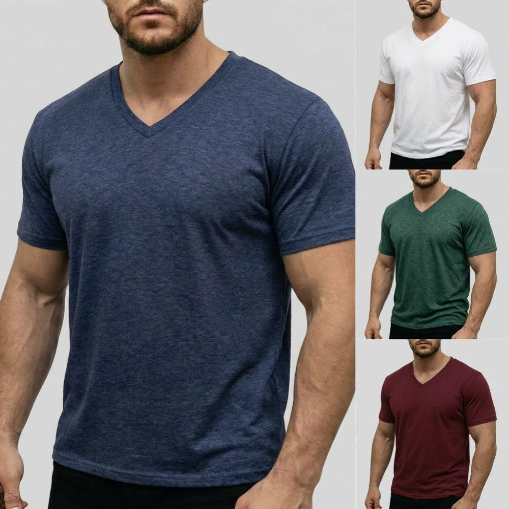 Leisure Men T Shirt V Neck Casual Wear Summer Men Short  Sleeve Quick Dry
