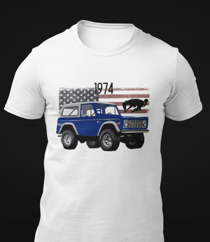 1974 Blue Ford Bronco Short-Sleeve Unisex T-Shirt