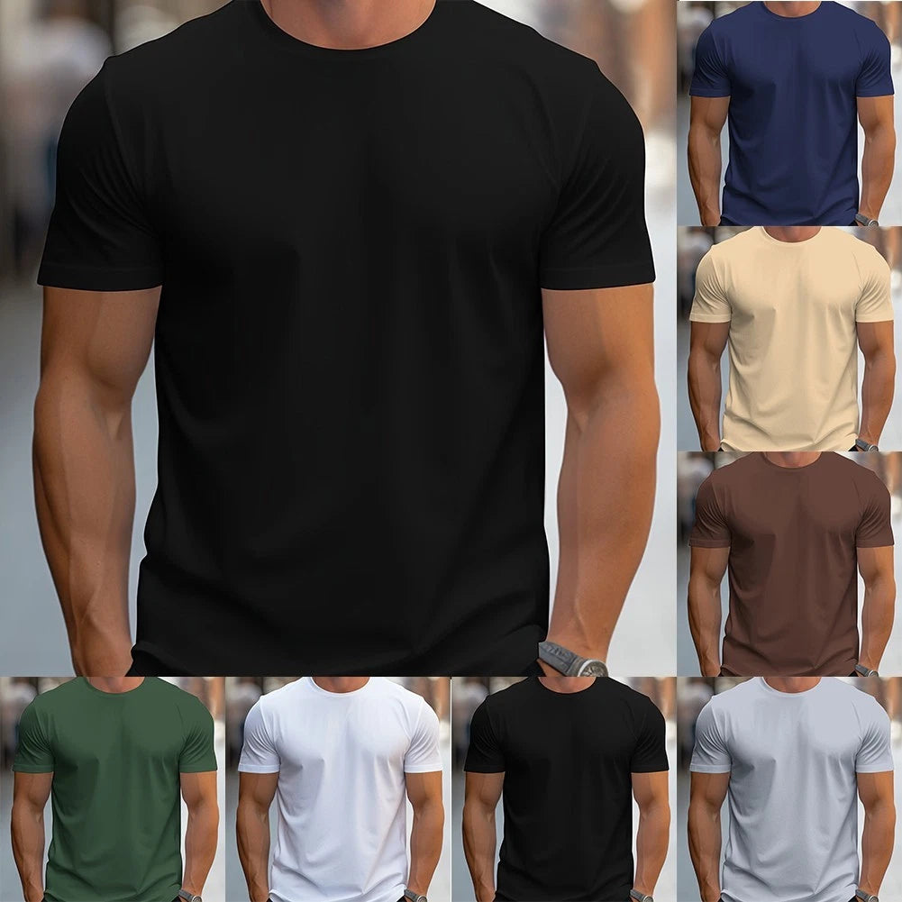Round Neck Slim Fit Polyester T Shirt Short Sleeve for Men Casual Fitness Top