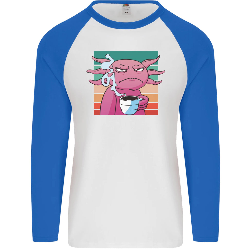 Grumpy Axolotl With Coffee Mens L/S Baseball T-Shirt