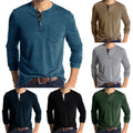 Classic Buttoned Men's Long Sleeve Henley Grandad Tee Shirt with Trendy Design
