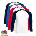 Mens Long Sleeve Baseball Cotton T shirt Fruit of the Loom Top New Tee shirt