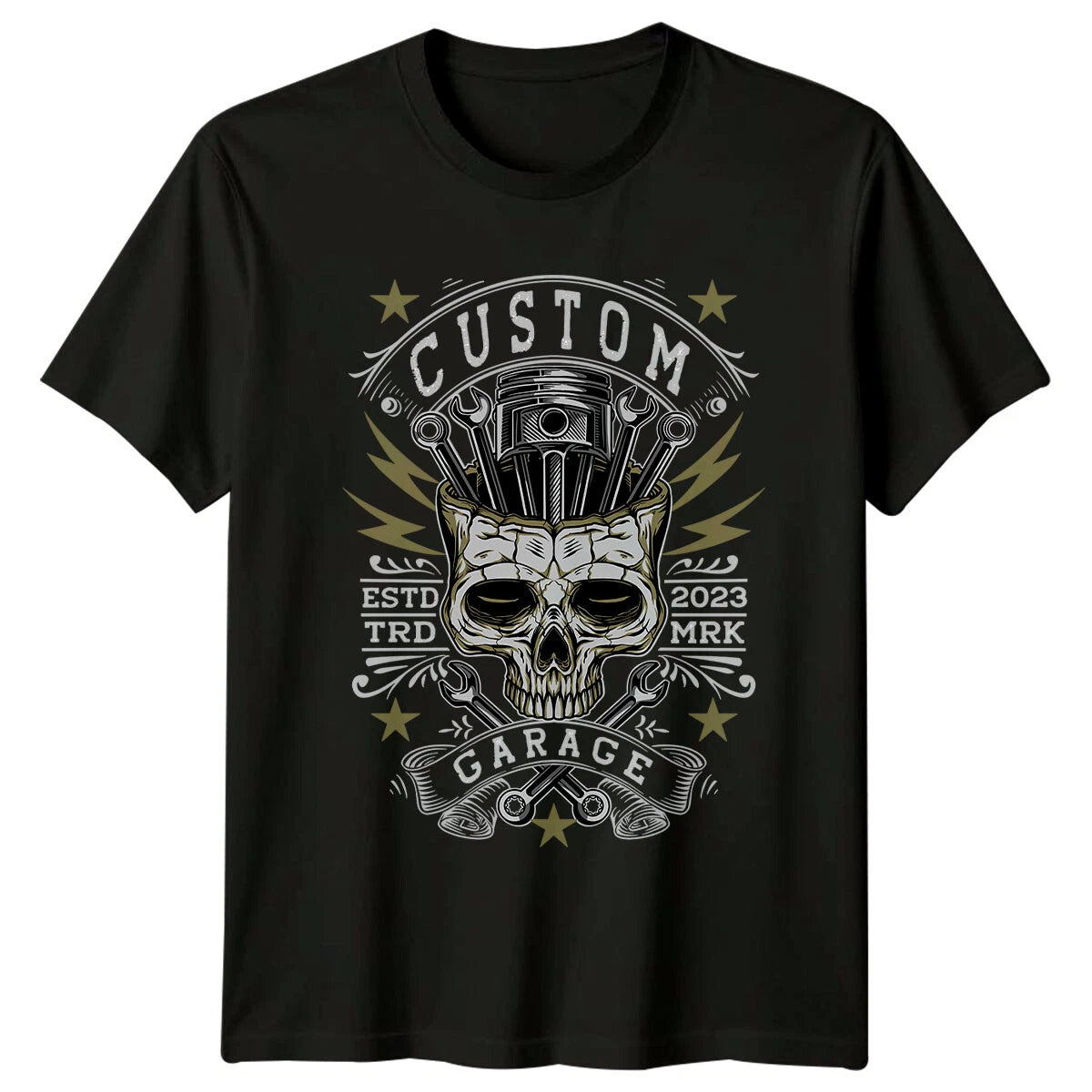 Custom Garage Automotive Skull Mens T-Shirt Womens Tee Graphic Unisex